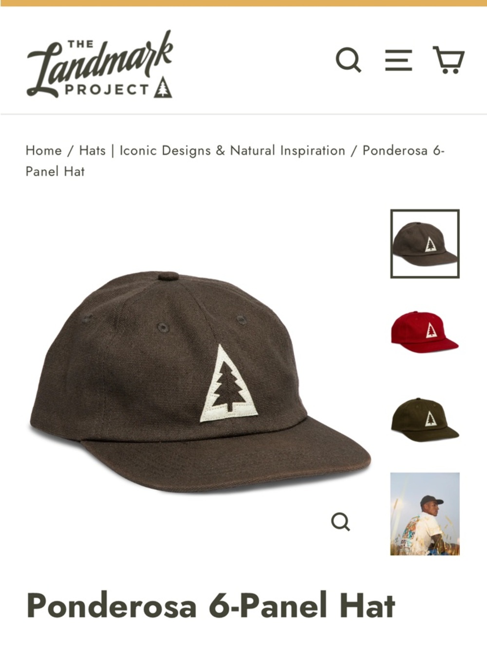 The Landmark Project Ponderosa 6-Panel Hat - Charcoal with White Tree Patch